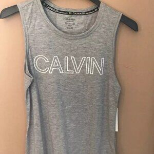 CALVIN KLEIN PERFORMANCE Logo Tank Top Muscle Women's Pearl Heather Gray SZ S